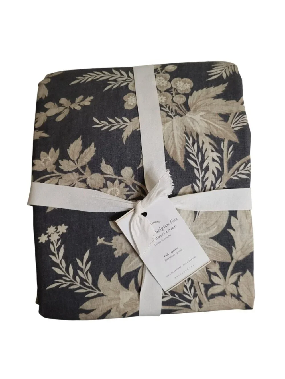 Pottery Barn Augustine Belgian Flax Linen Duvet Cover Full/ Queen Gray Floral